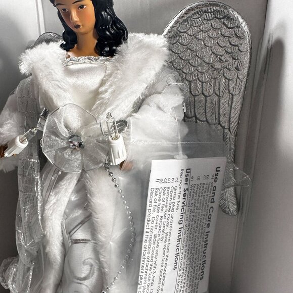 Ashland Christmas Angel Lighted Tree Topper Silver Wings White Gown Cord - Picture 13 of 16